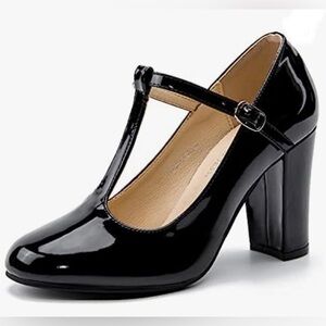 MAIERNISI JESSI Women's Classic T-Strap Block Chunky Heel Mary Jane Pumps Shoes